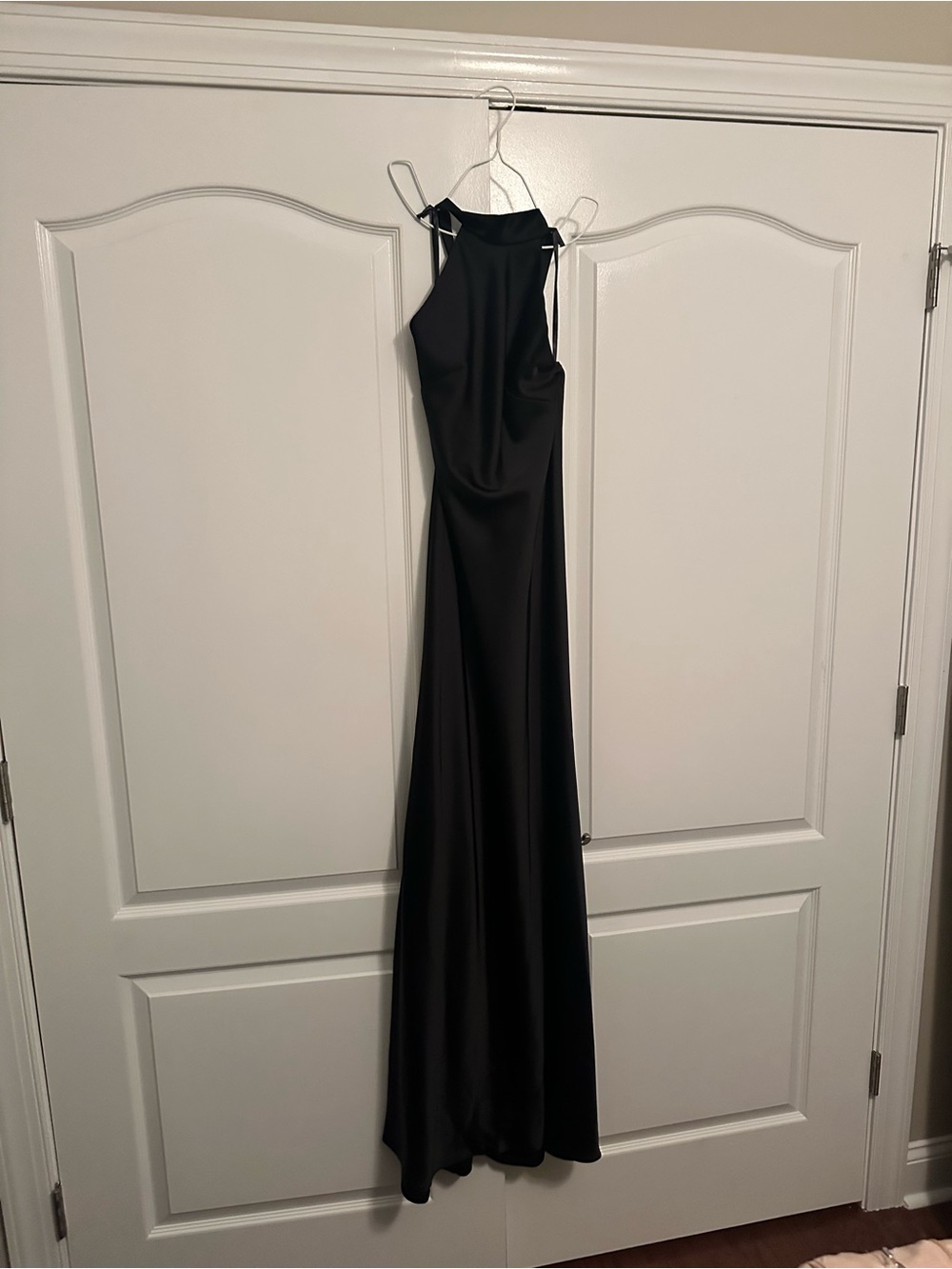 Elegant Black Satin Halter Evening Dress